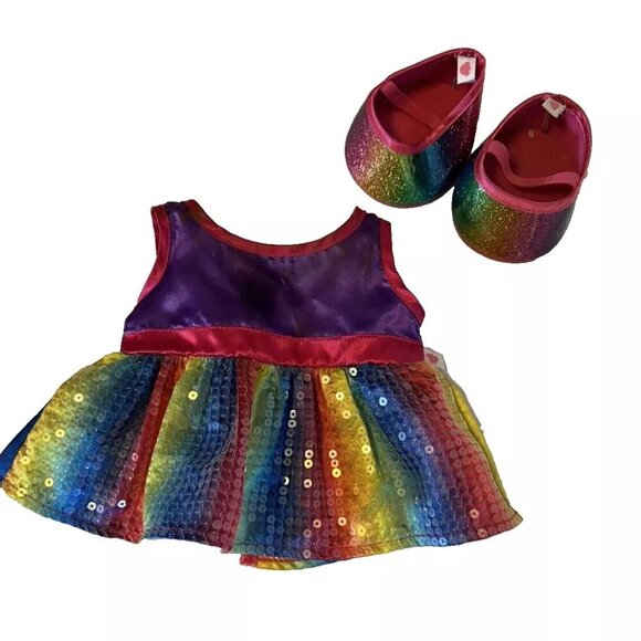Build A Bear Full Size Bear Rainbow Dress & Shoes Outfit - Picture 1 of 3